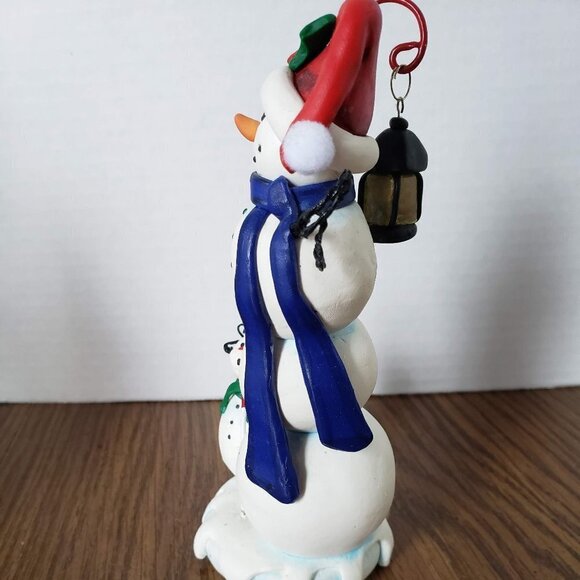 8 Inch Ceramic Snowman with Baby Snowman and Light - Picture 2 of 4